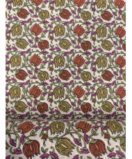 Tissu cretonne motif indienne " Chaï " ivoire/ orange