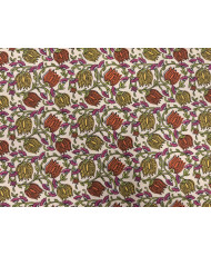 Tissu cretonne motif indienne " Chaï " ivoire/ orange