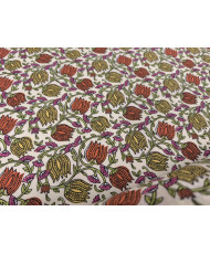 Tissu cretonne motif indienne " Chaï " ivoire/ orange
