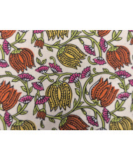 Tissu cretonne motif indienne " Chaï " ivoire/ orange