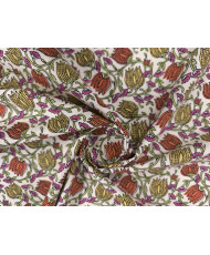 Tissu cretonne motif indienne " Chaï " ivoire/ orange