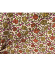 Tissu cretonne motif indienne " Chaï " ivoire/ orange