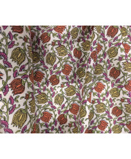 Tissu cretonne motif indienne " Chaï " ivoire/ orange