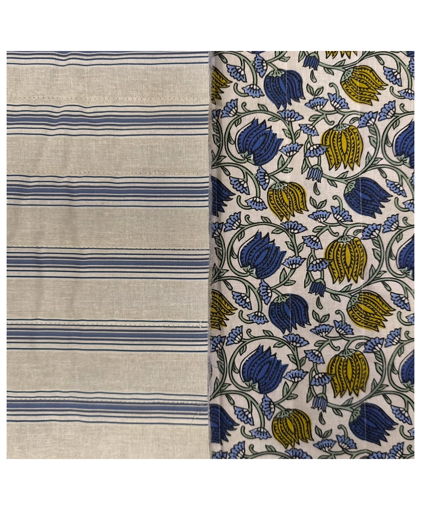 Matelassé vertical "Chai et Suzy " Bleu/ moutarde