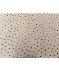 Tissu coton polyester beige motif petits cœurs rouges aquarelle largeur 150cm