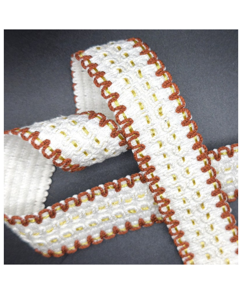 Sangle tissée Luxor 38 mm Blanc / Terracotta