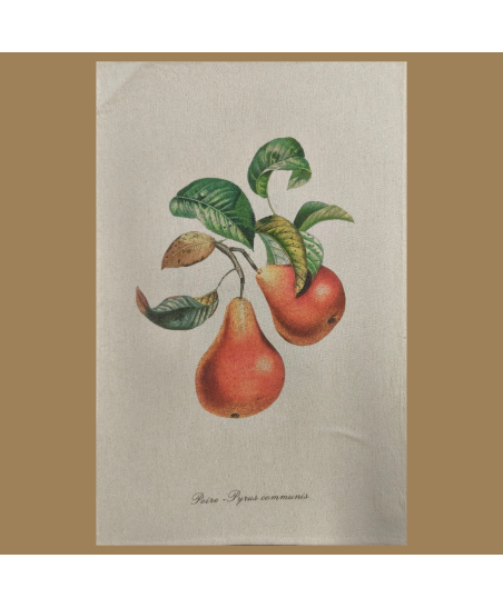 Torchon en coton avec illustration botanique de poires fabriqué en France.