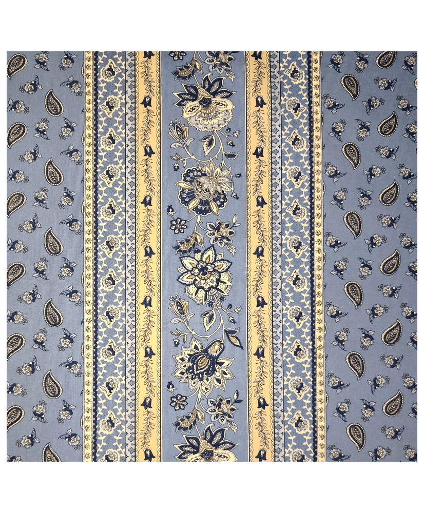 Coupon Tissu Cretonne Arlésienne rayure fond Bleu 1.20 m