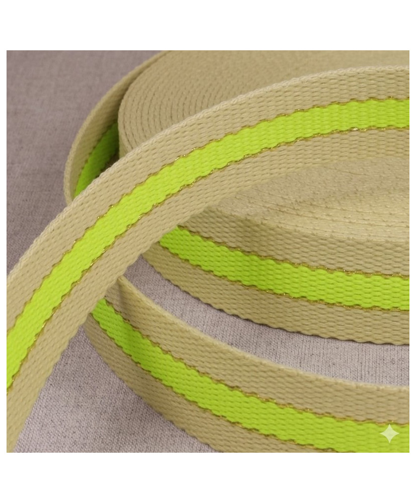 Sangle 3 bandes fluo et fil métal  30 mm - Jaune