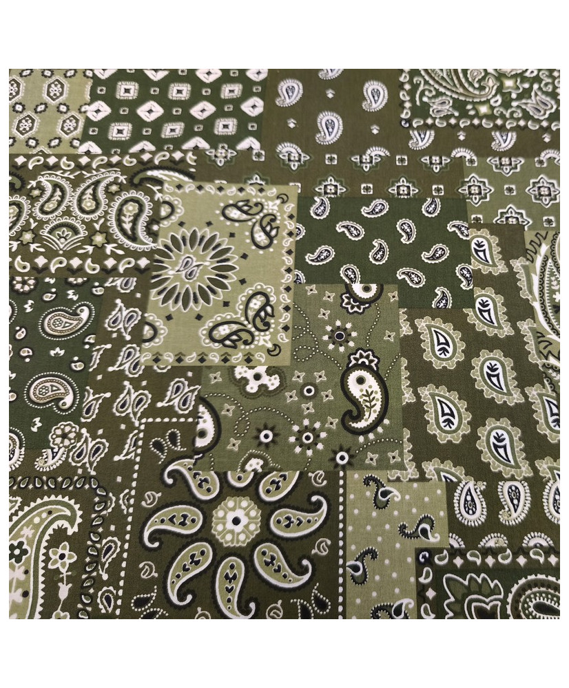 Tissu Farwest kaki 100% Coton Imprimé Bandana & Paisley