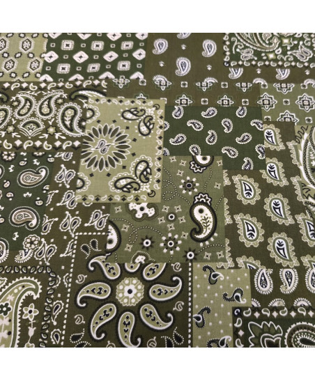 Tissu Farwest kaki 100% Coton Imprimé Bandana & Paisley