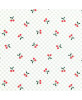 Tissu 100% coton blanc à motif de petites cerises rouges et feuillage vert sur un fin quadrillage vert pastel.