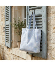 light blue checked yarn-dyed woven fabric