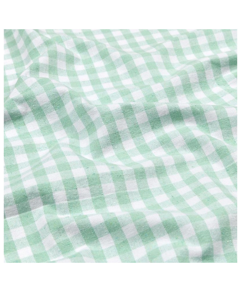 Mint green checked yarn-dyed woven fabric