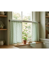 Mint green checked yarn-dyed woven fabric