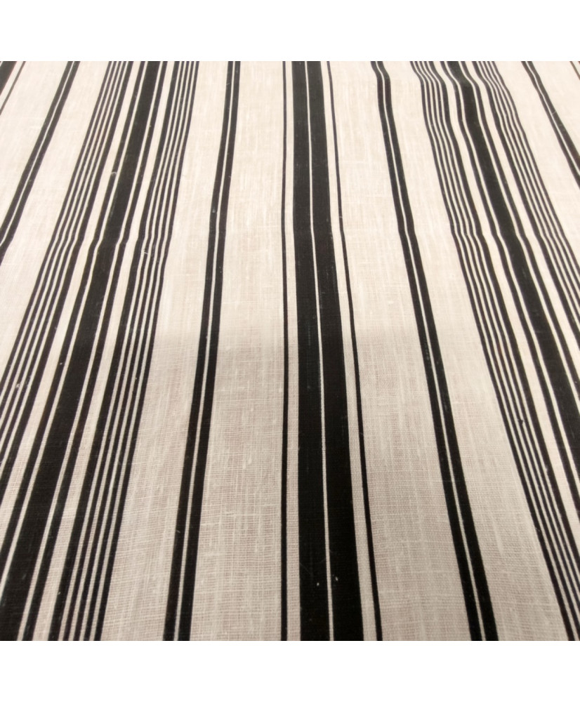 Coupon Lin rayé Noir/ blanc 1.15 m
