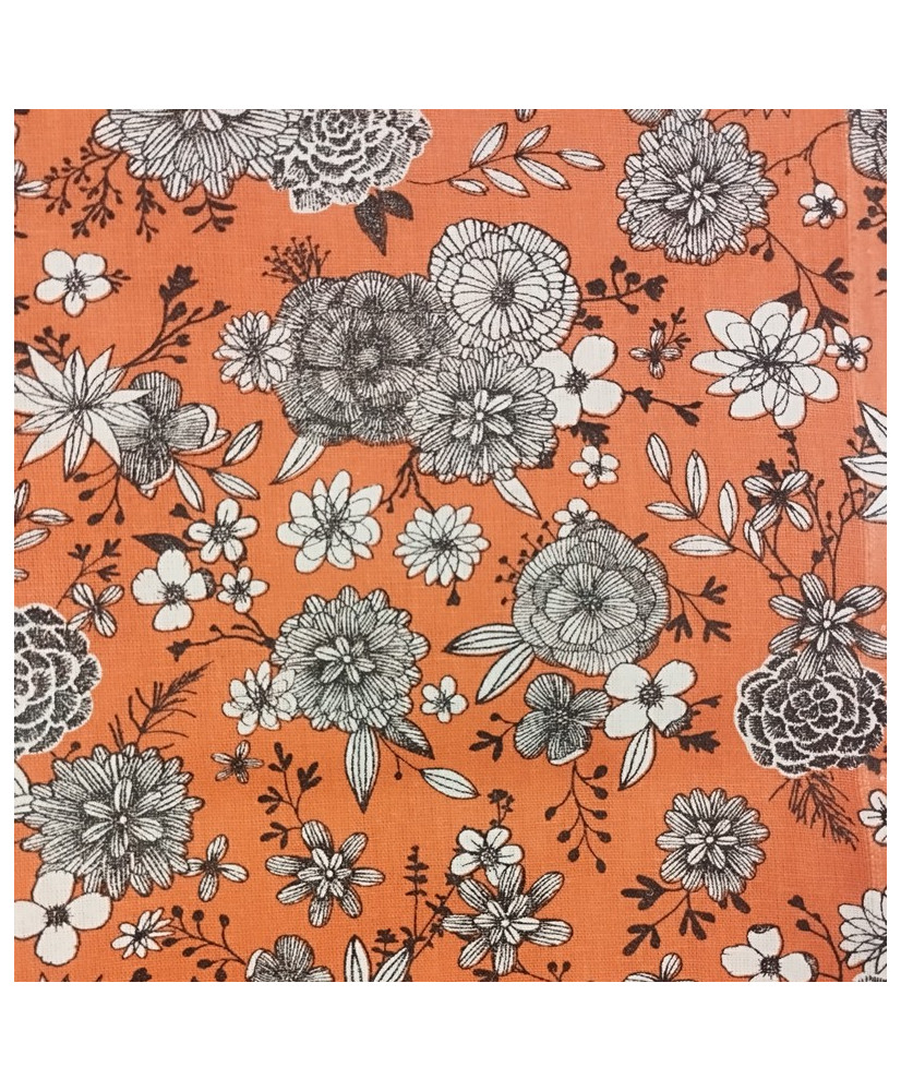 Coupon florale - Cretonne orange 1m