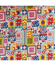 Tissu percale coton imprimé Bimba - Motifs Patchwork Graphique & Fleuri Multicolore