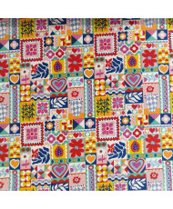Tissu percale coton imprimé Bimba - Motifs Patchwork Graphique & Fleuri Multicolore