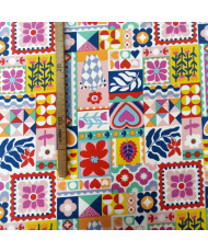 Tissu percale coton imprimé Bimba - Motifs Patchwork Graphique & Fleuri Multicolore