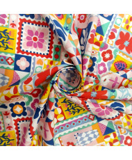 Tissu percale coton imprimé Bimba - Motifs Patchwork Graphique & Fleuri Multicolore