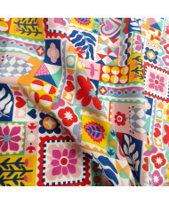 Tissu percale coton imprimé Bimba - Motifs Patchwork Graphique & Fleuri Multicolore