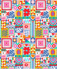Tissu percale coton imprimé Bimba - Motifs Patchwork Graphique & Fleuri Multicolore