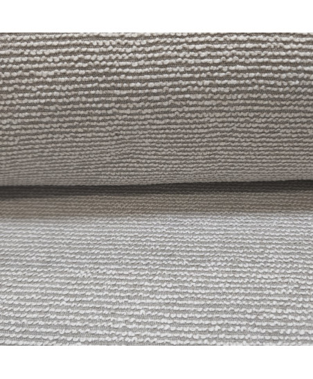 Tissu d'ameublement style berbère beige texturé à bouclettes pour rideaux et décoration.