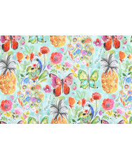 Tissu Cretonne 100% Coton - Aquarelle Exotique, Paons & Papillons - Laize 160 cm "Oliana"