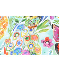 Tissu Cretonne 100% Coton - Aquarelle Exotique, Paons & Papillons - Laize 160 cm "Oliana"