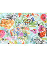 Tissu Cretonne 100% Coton - Aquarelle Exotique, Paons & Papillons - Laize 160 cm "Oliana"