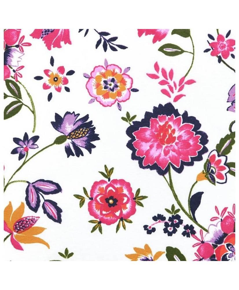 Tissu Toile Enduite "Macarena" – Motif Fleuri Rose (Laize 140 cm)