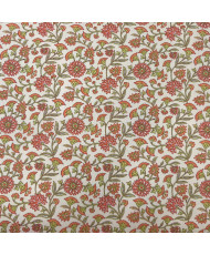 Tissu Cretonne 100% Coton - Motif Floral "Santal" ivoire/orange
