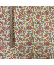Tissu Cretonne 100% Coton - Motif Floral "Santal" ivoire/orange