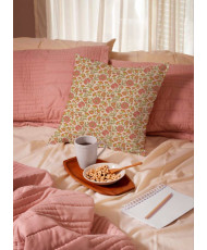 Tissu Cretonne 100% Coton - Motif Floral "Santal" ivoire/orange