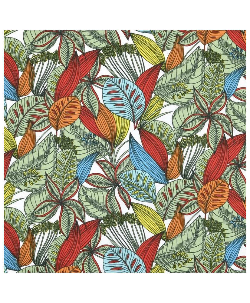 Tissu Toile Enduite "Cordoba" – Feuilles tropicales multicolores (Laize 140 cm)