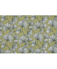 Tissu Toile Enduite "Ginkgo" – Fond Kaki (Laize 140 cm)
