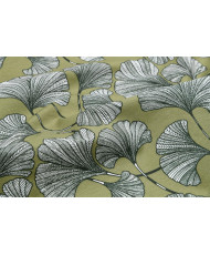 Tissu Toile Enduite "Ginkgo" – Fond Kaki (Laize 140 cm)