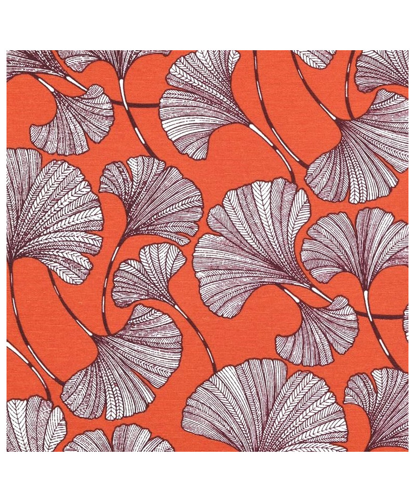Tissu Toile Enduite "Ginkgo" – Fond terracotta (Laize 140 cm)