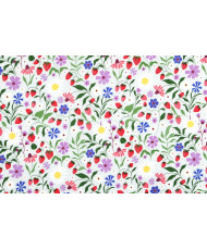 Nappe en Toile Enduite « Tagada » – Motif Fraises et Fleurs Sauvages (Larg. 140 cm)