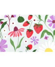 Nappe en Toile Enduite « Tagada » – Motif Fraises et Fleurs Sauvages (Larg. 140 cm)