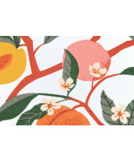 Nappe en Toile Enduite « Peach » – Motif Fraises et Fleurs Sauvages (Larg. 140 cm)