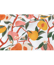 Nappe en Toile Enduite « Peach » – Motif Fraises et Fleurs Sauvages (Larg. 140 cm)