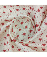 Coupon Cretonne Mini cœur rouge fond écru 1 m
