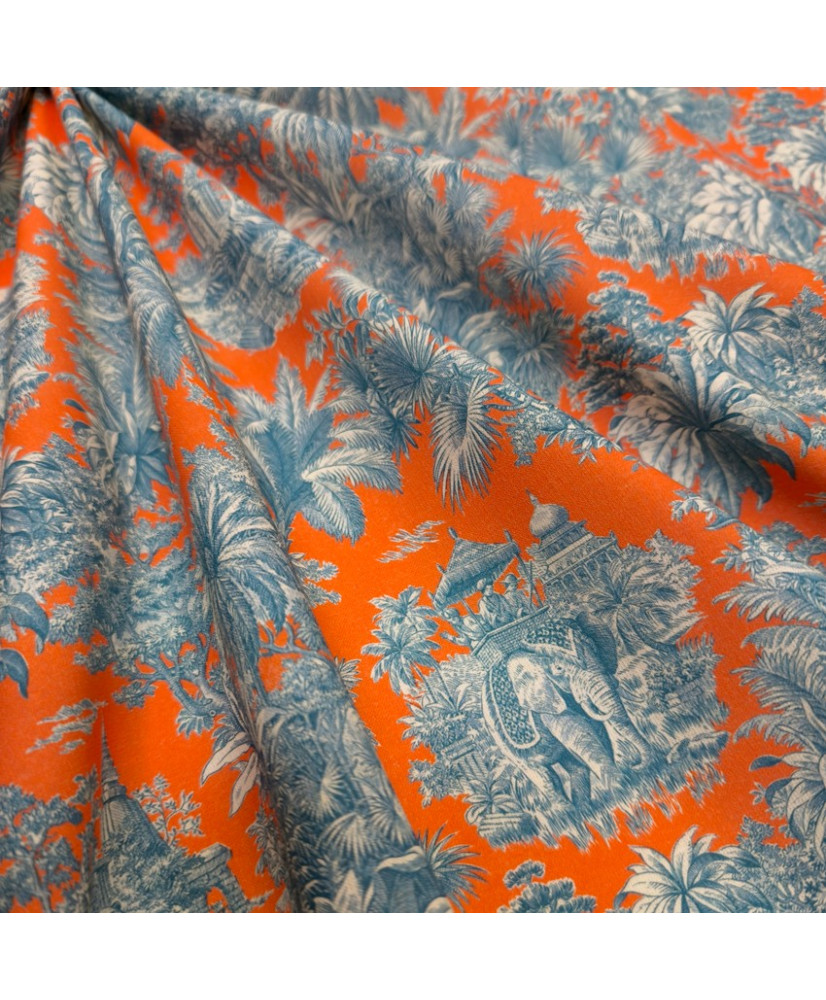 Coupon Cretonne Mini Maharani Bleu/orange 80 cm