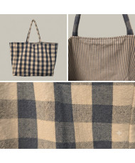 Sac cabas XXL Bleu 100% Coton - Carreaux & vichy - réversible