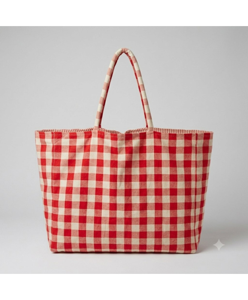 copy of Sac cabas XXL 100% Coton- vichy - réversible
