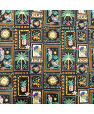 Tissu percale coton imprimé "Bomdia" noir - Motifs Éphémérides & Faune Tropicale