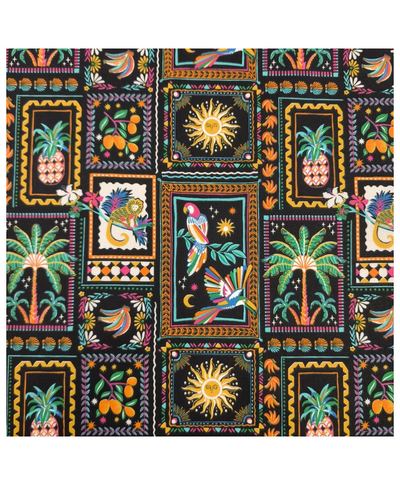 copy of Tissu percale coton imprimé Bimba - Motifs Patchwork Graphique & Fleuri Multicolore