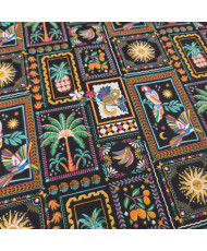 Tissu percale coton imprimé "Bomdia" noir - Motifs Éphémérides & Faune Tropicale